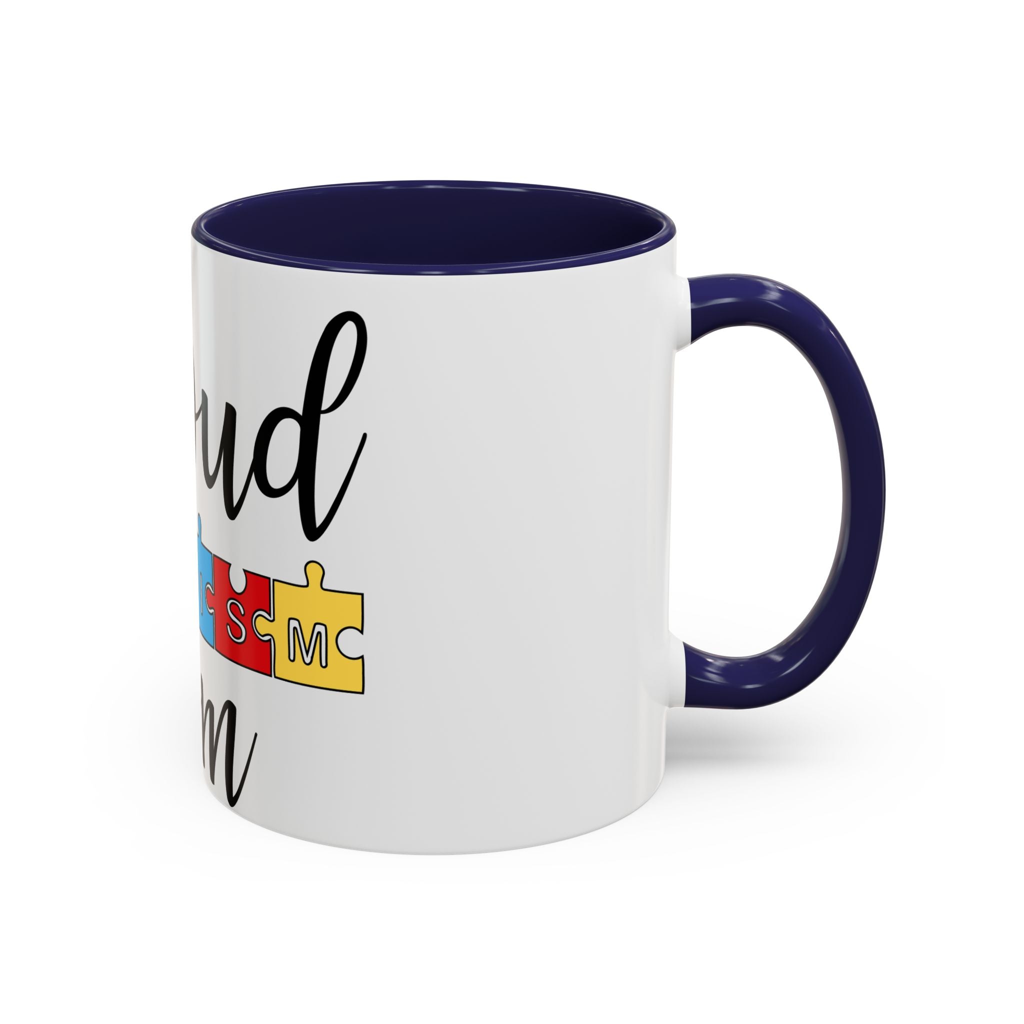 Proud Autism Mom Accent Coffee Mug – 11/15oz Puzzle Ribbon Design
