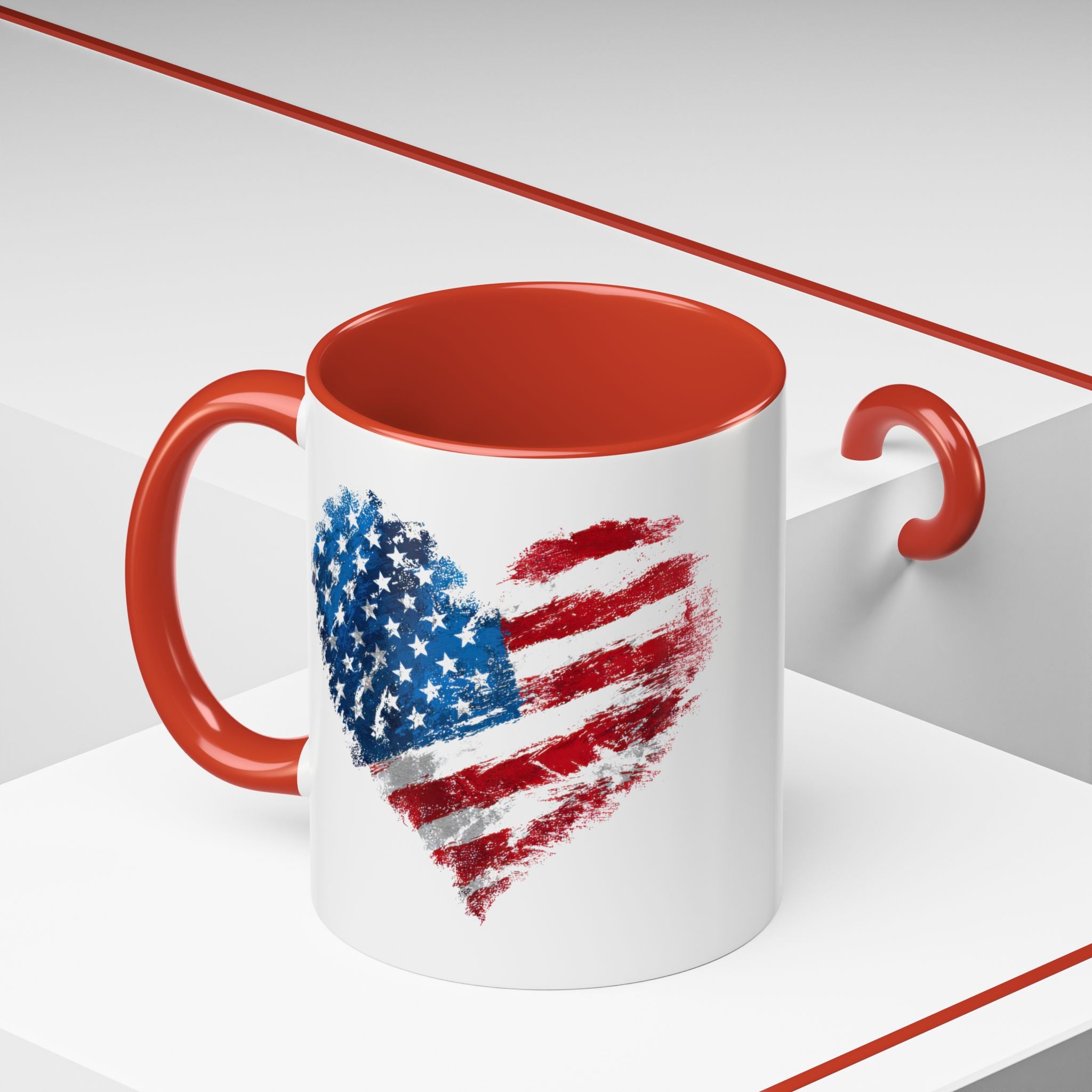 American Flag Heart Accent Coffee Mug – Patriotic 11/15oz Tea & Coffee Cup