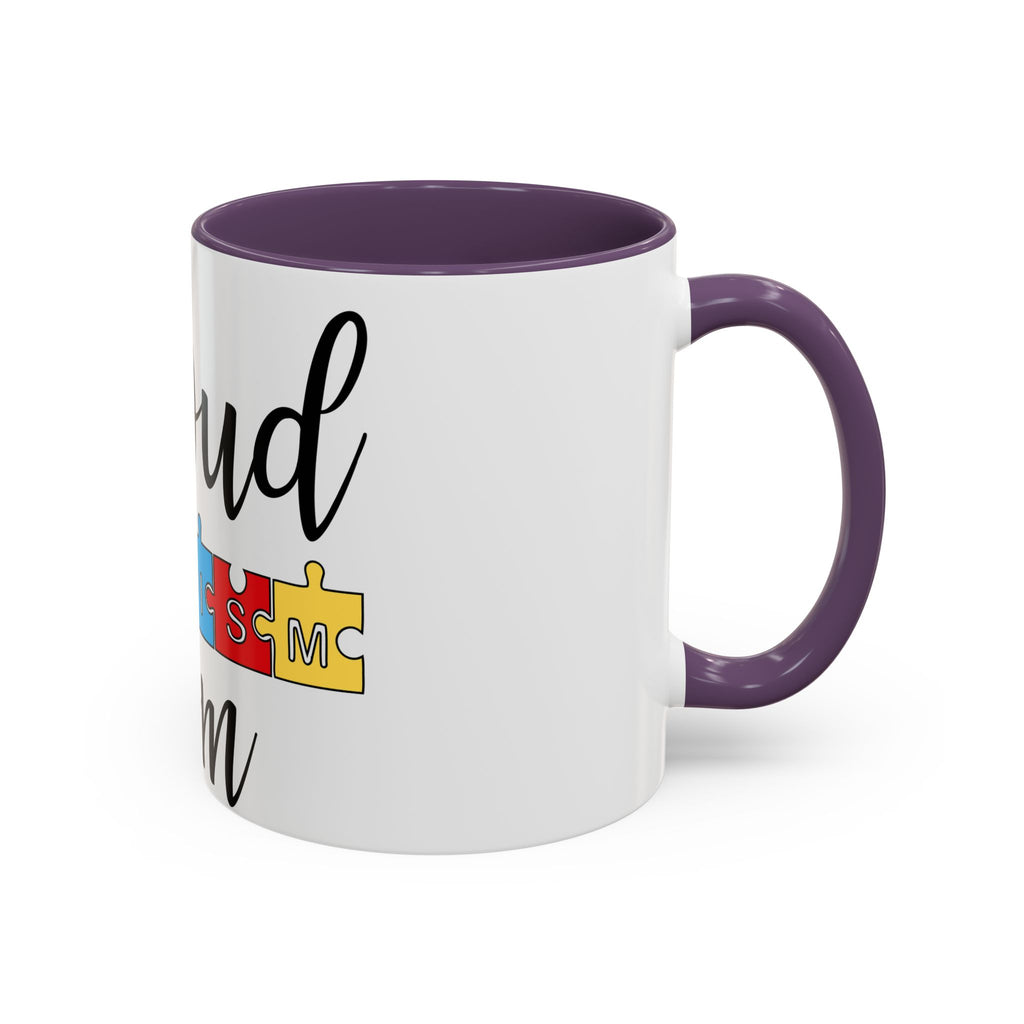 Proud Autism Mom Accent Coffee Mug – 11/15oz Puzzle Ribbon Design