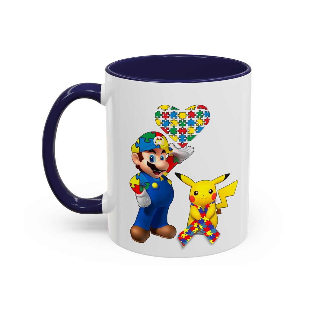 Autism Awareness Coffee Mug — Puzzle Heart Mario & Pokeman Accent Mug (11/15oz)