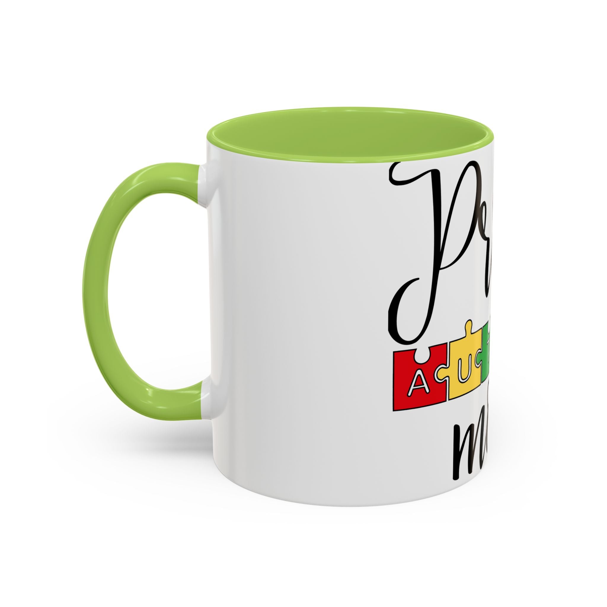 Proud Autism Mom Accent Coffee Mug – 11/15oz Puzzle Ribbon Design