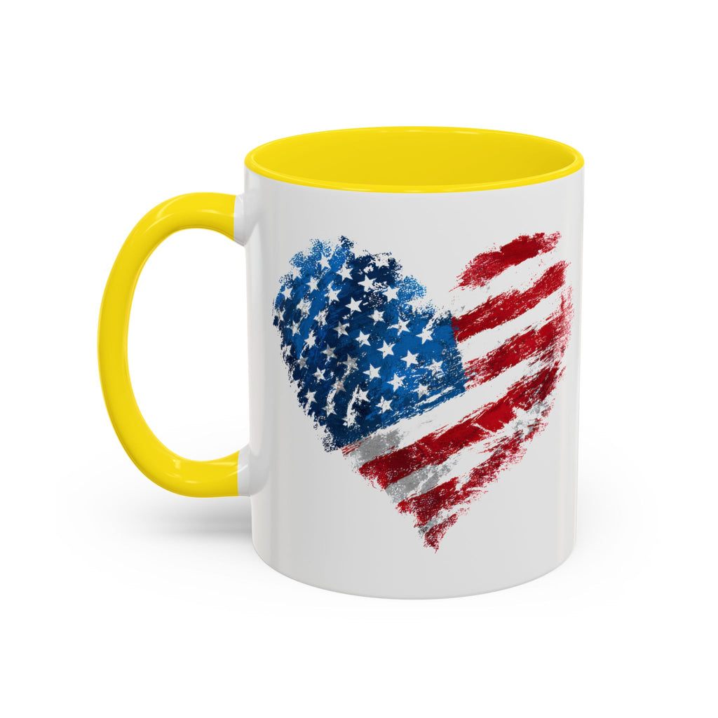 American Flag Heart Accent Coffee Mug – Patriotic 11/15oz Tea & Coffee Cup