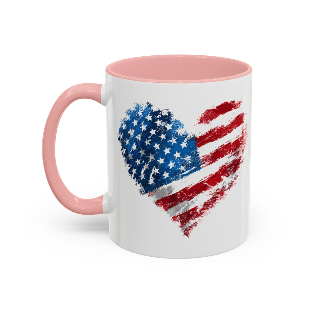American Flag Heart Accent Coffee Mug – Patriotic 11/15oz Tea & Coffee Cup