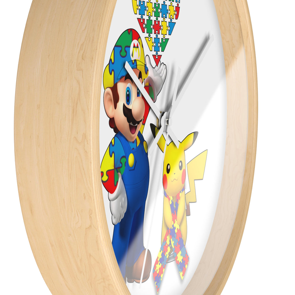 Autism Awareness Puzzle Ribbon Wall Clock — Colorful Character Design