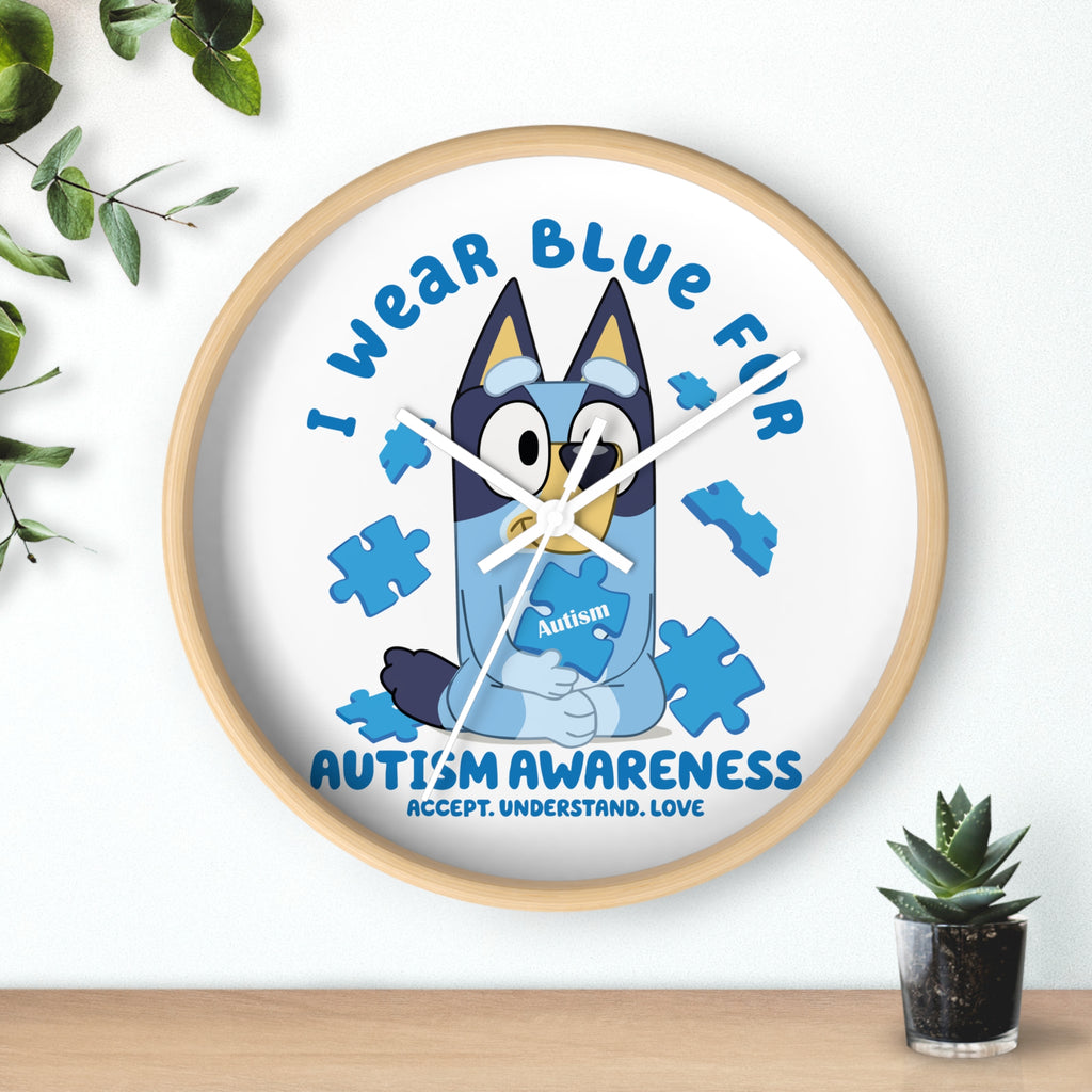Wall Clock — 'I Wear Blue for Autism Awareness' Puzzle Piece Clock