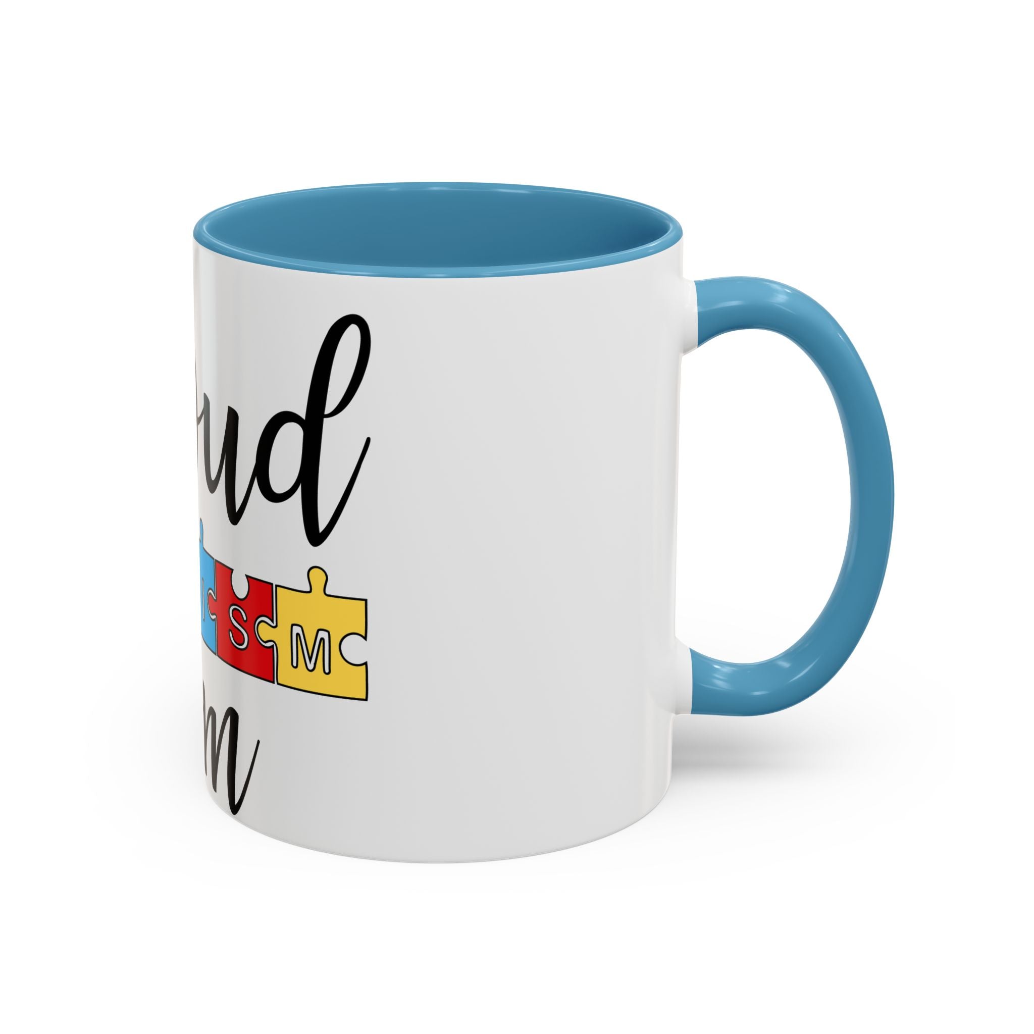 Proud Autism Mom Accent Coffee Mug – 11/15oz Puzzle Ribbon Design