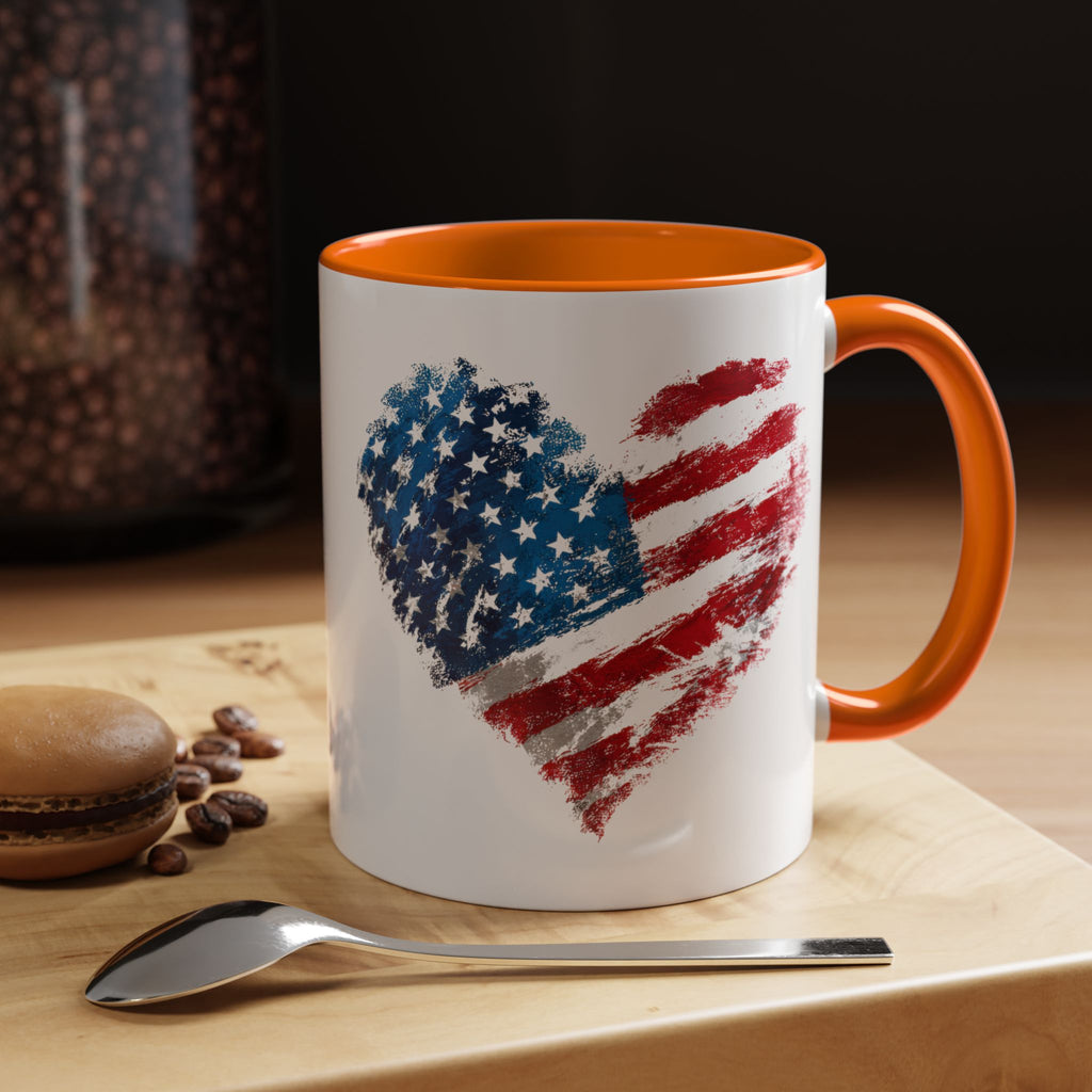 American Flag Heart Accent Coffee Mug – Patriotic 11/15oz Tea & Coffee Cup