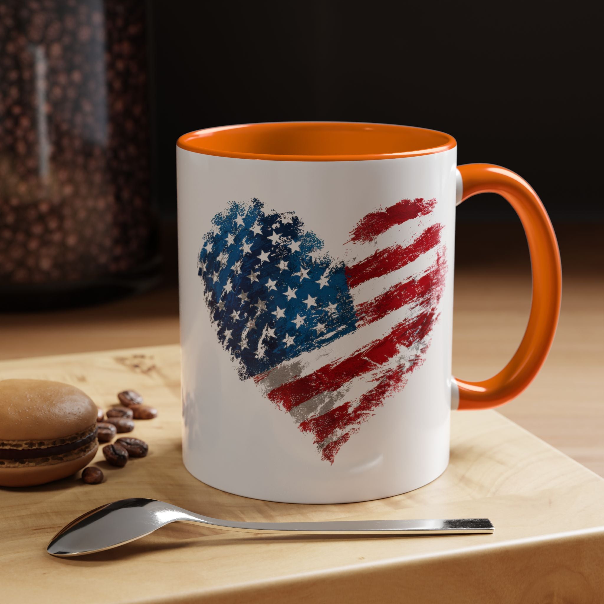 American Flag Heart Accent Coffee Mug – Patriotic 11/15oz Tea & Coffee Cup