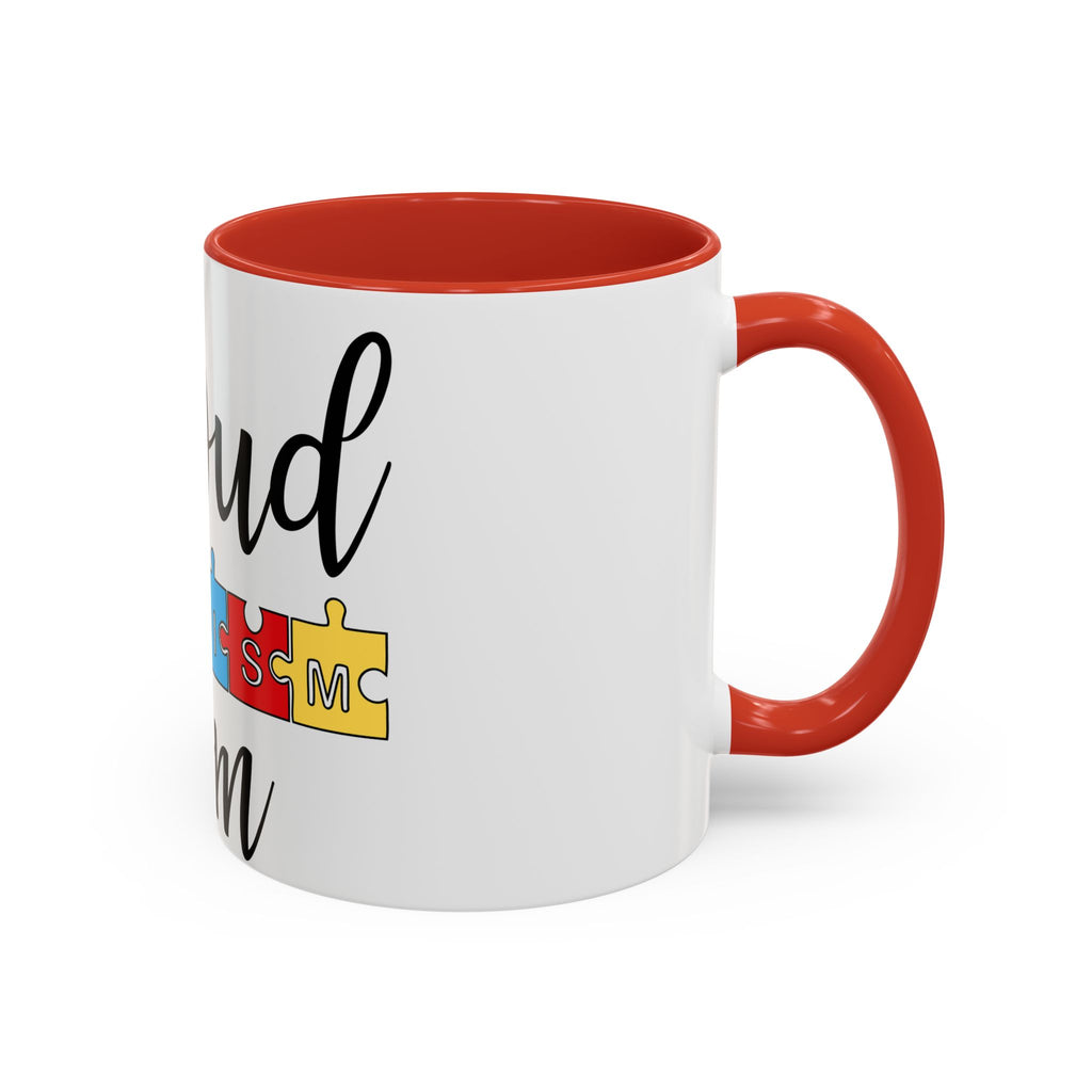 Proud Autism Mom Accent Coffee Mug – 11/15oz Puzzle Ribbon Design
