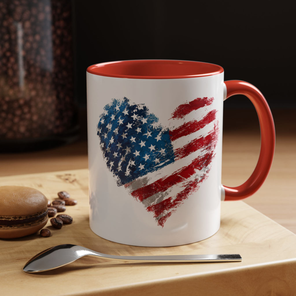 American Flag Heart Accent Coffee Mug – Patriotic 11/15oz Tea & Coffee Cup