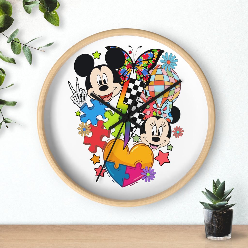 Colorful Cartoon Character Puzzle Heart Wall Clock