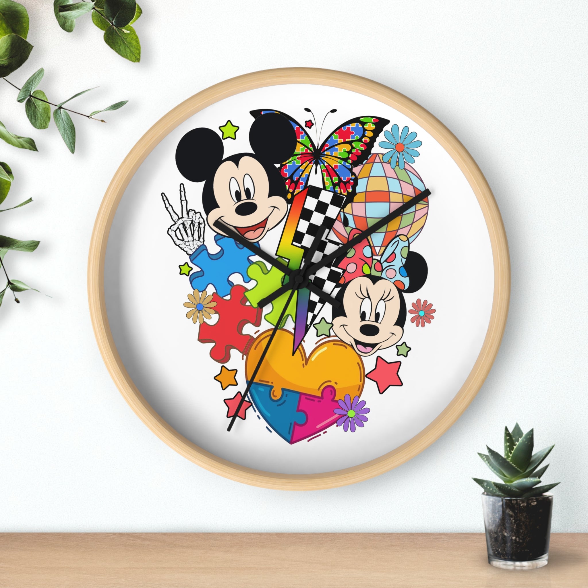 Colorful Cartoon Character Puzzle Heart Wall Clock