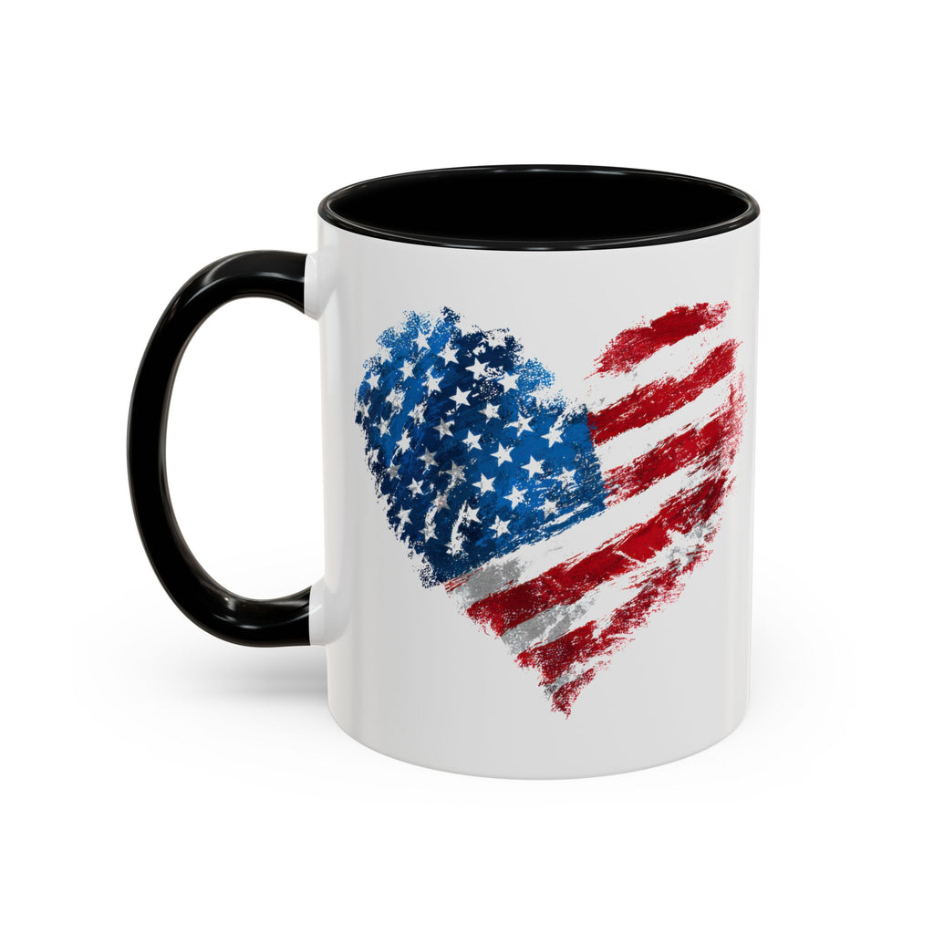 American Flag Heart Accent Coffee Mug – Patriotic 11/15oz Tea & Coffee Cup