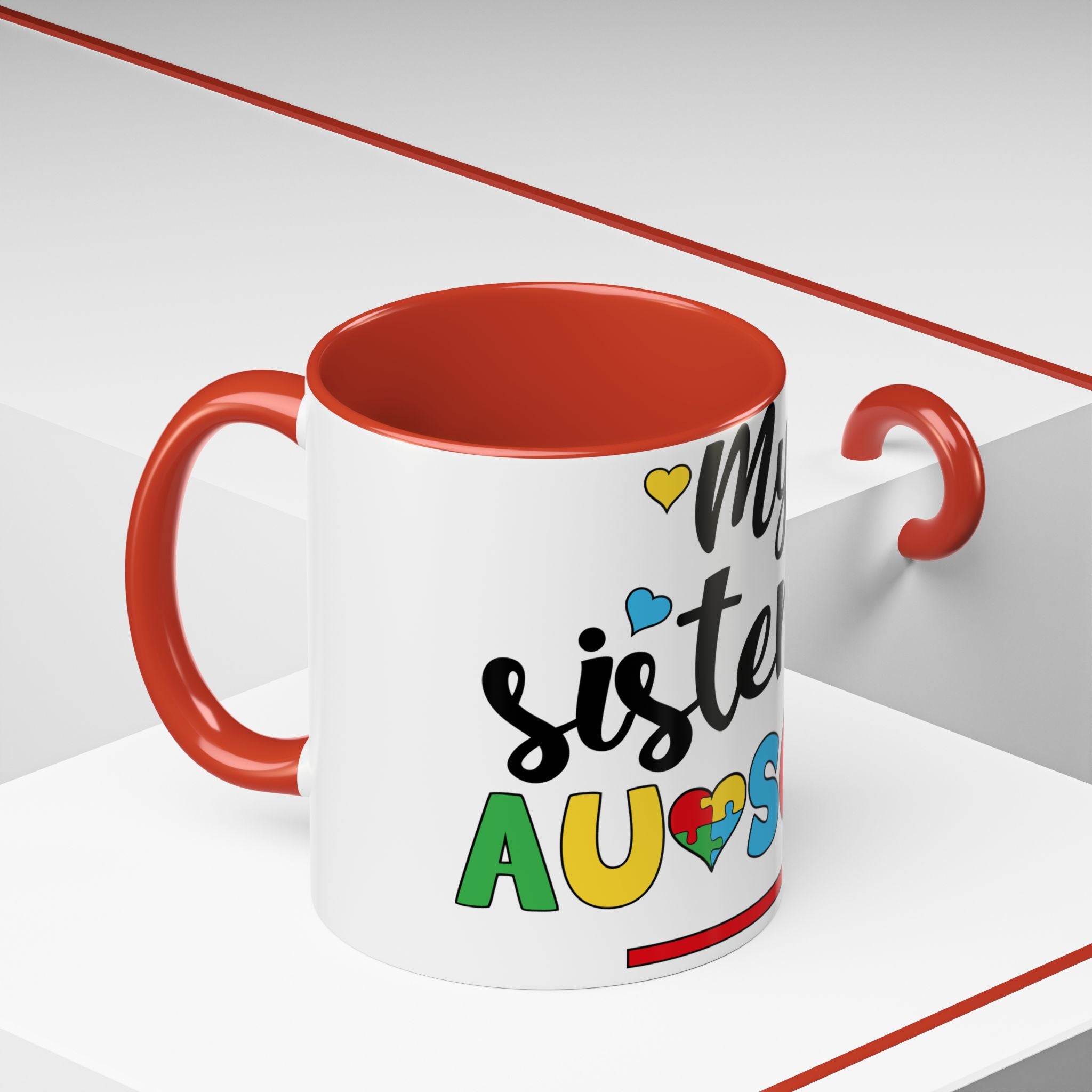 My Sister Is Awesome Coffee Mug — Colorful Heart & Arrow Accent Mug (11/15oz)