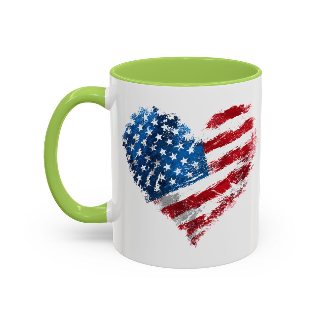 American Flag Heart Accent Coffee Mug – Patriotic 11/15oz Tea & Coffee Cup