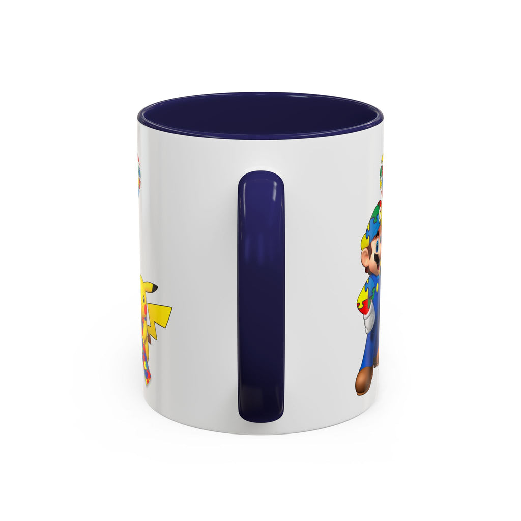 Autism Awareness Coffee Mug — Puzzle Heart Mario & Pokeman Accent Mug (11/15oz)