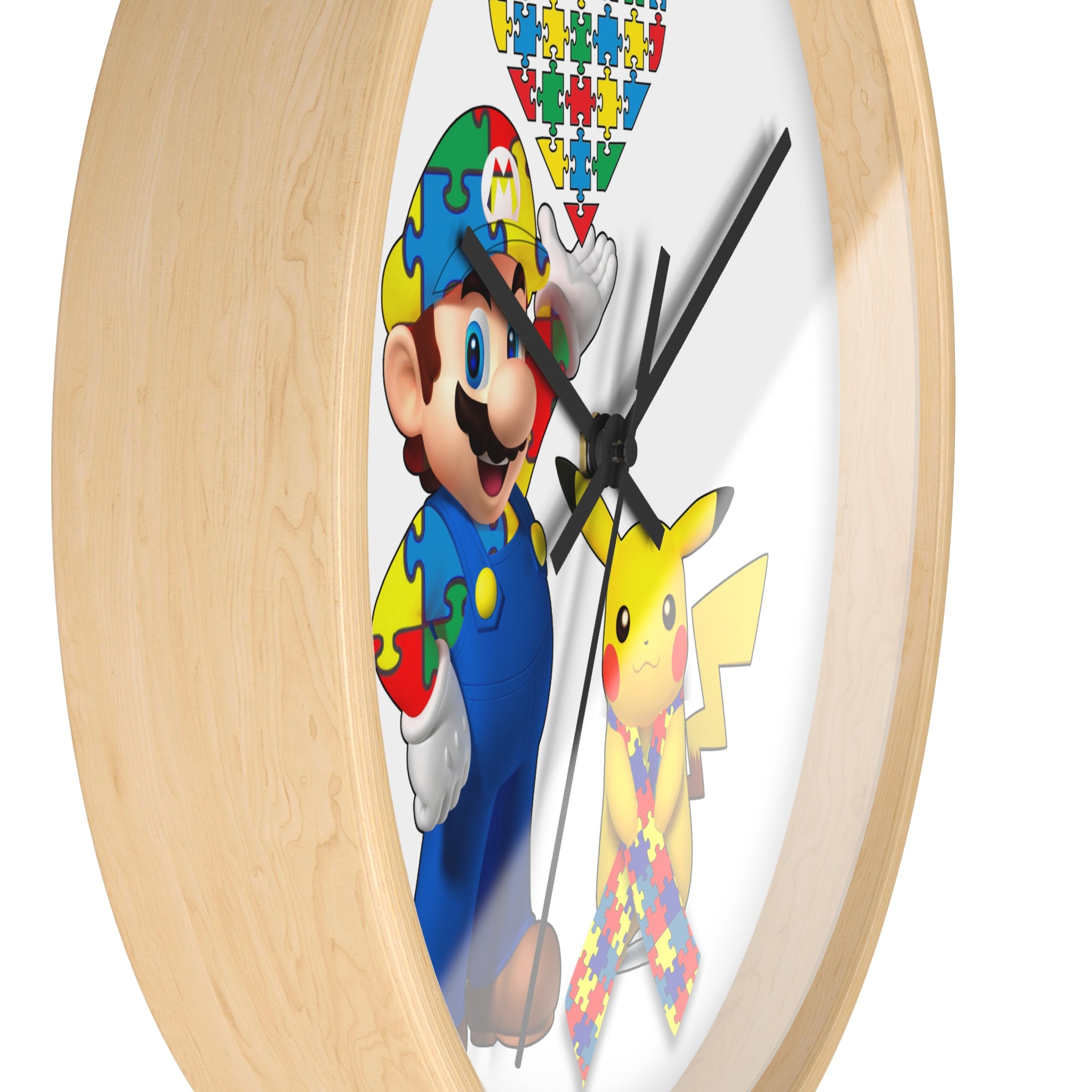 Autism Awareness Puzzle Ribbon Wall Clock — Colorful Character Design