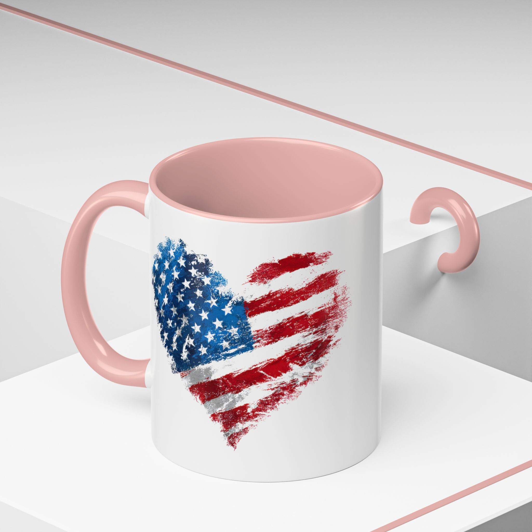 American Flag Heart Accent Coffee Mug – Patriotic 11/15oz Tea & Coffee Cup