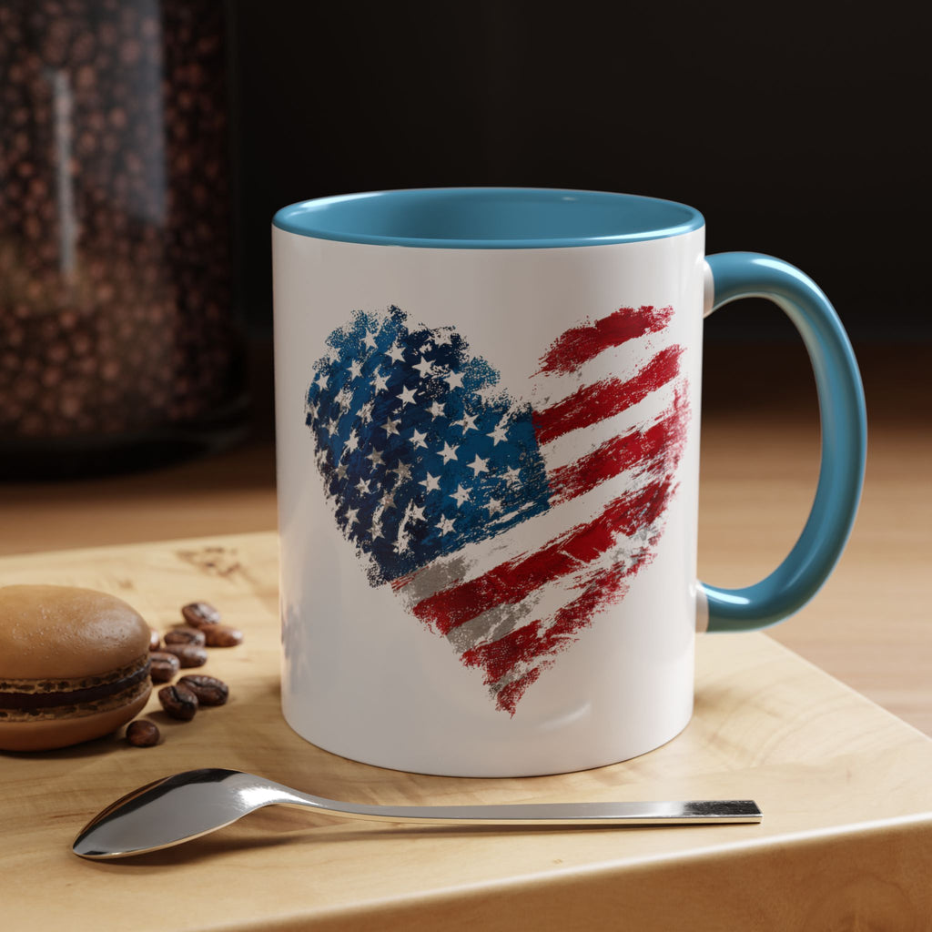 American Flag Heart Accent Coffee Mug – Patriotic 11/15oz Tea & Coffee Cup