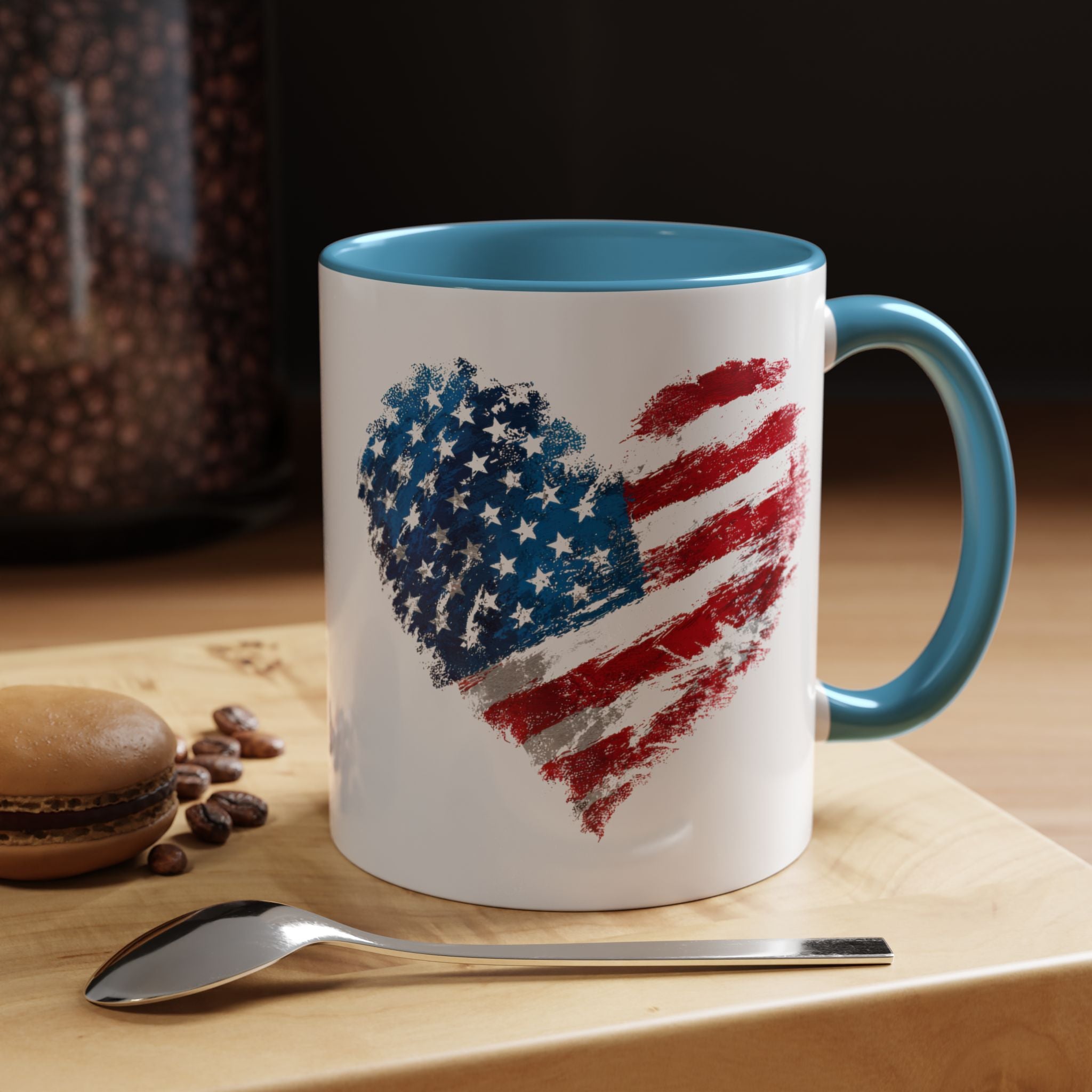 American Flag Heart Accent Coffee Mug – Patriotic 11/15oz Tea & Coffee Cup