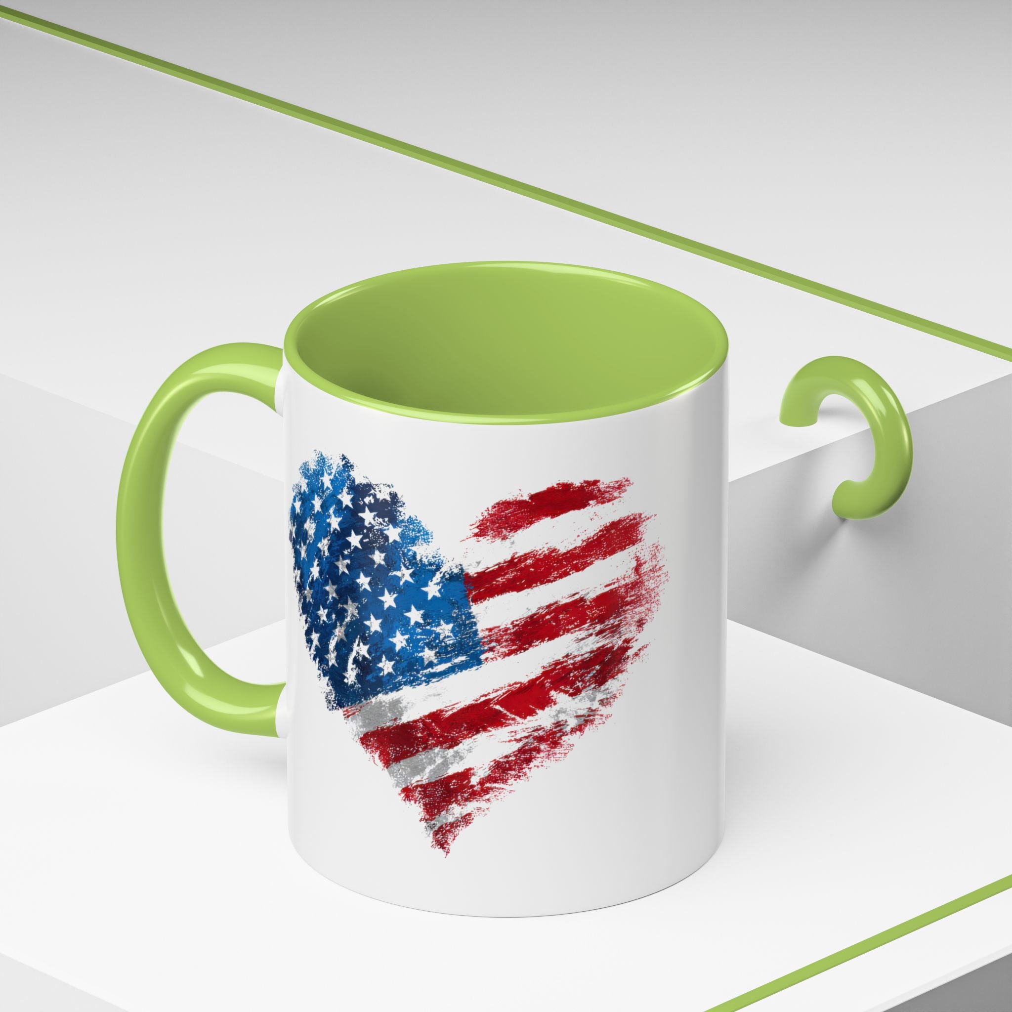 American Flag Heart Accent Coffee Mug – Patriotic 11/15oz Tea & Coffee Cup
