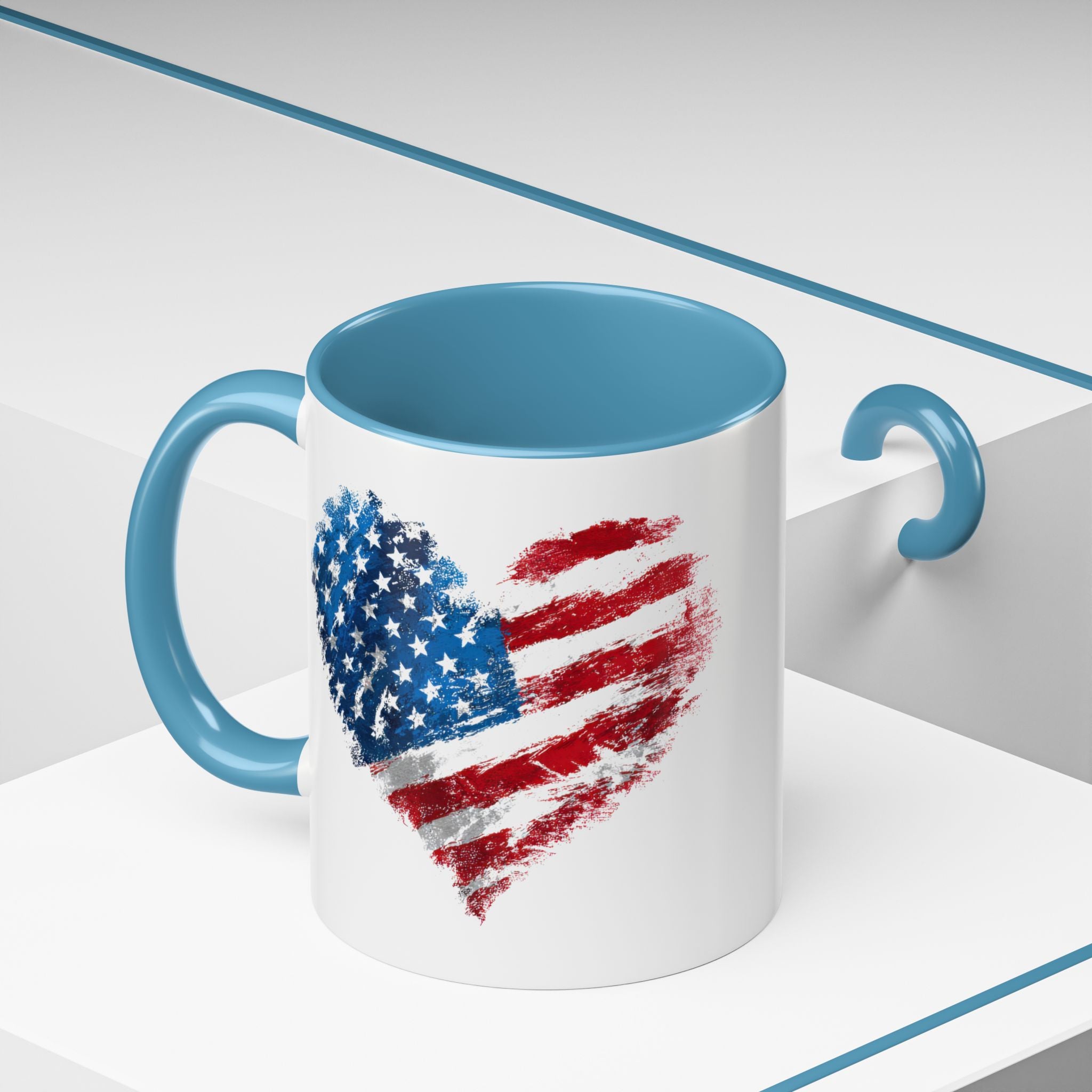 American Flag Heart Accent Coffee Mug – Patriotic 11/15oz Tea & Coffee Cup
