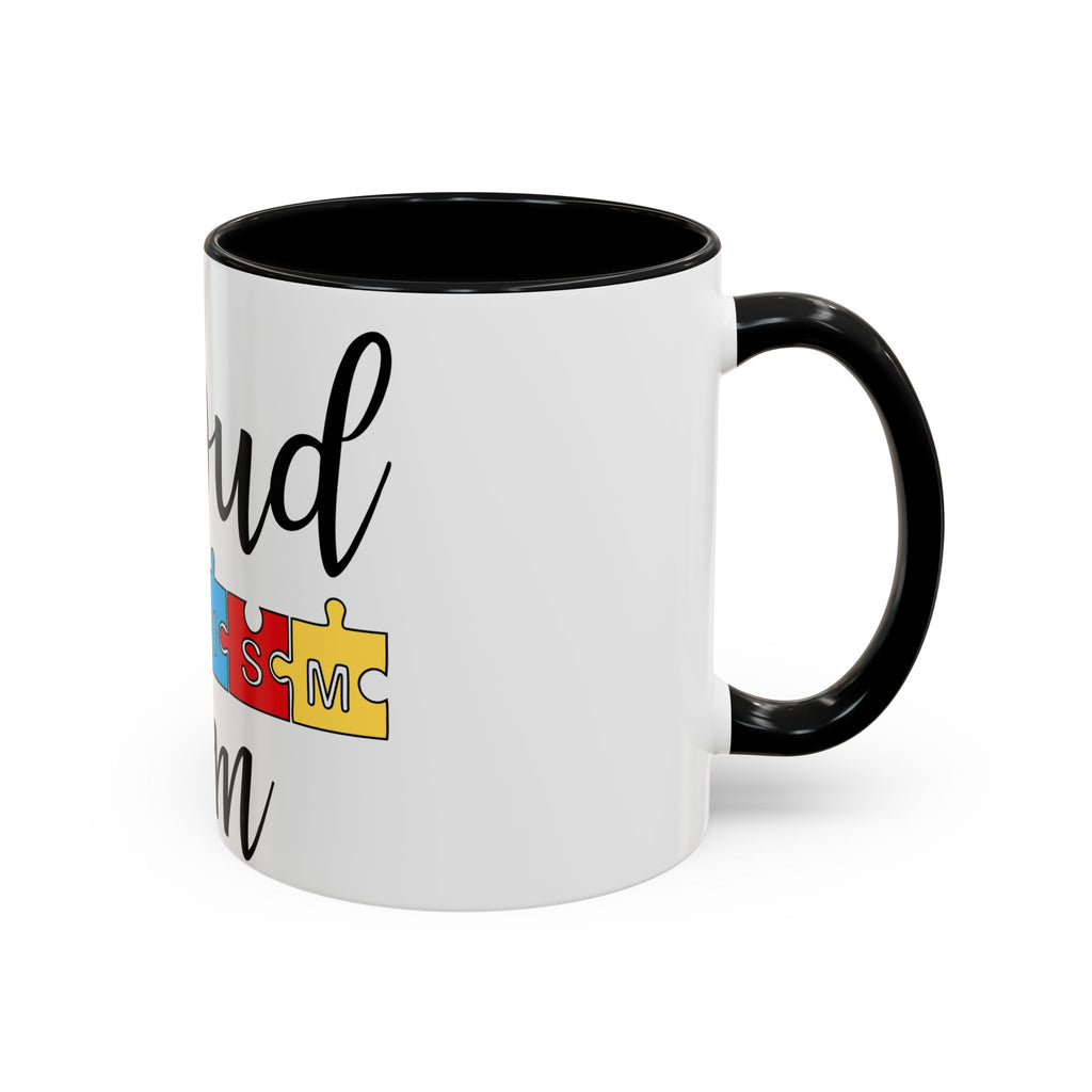 Proud Autism Mom Accent Coffee Mug – 11/15oz Puzzle Ribbon Design