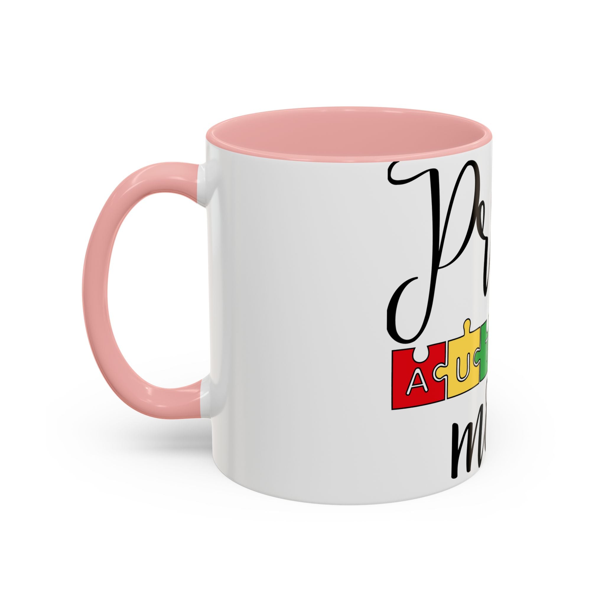 Proud Autism Mom Accent Coffee Mug – 11/15oz Puzzle Ribbon Design
