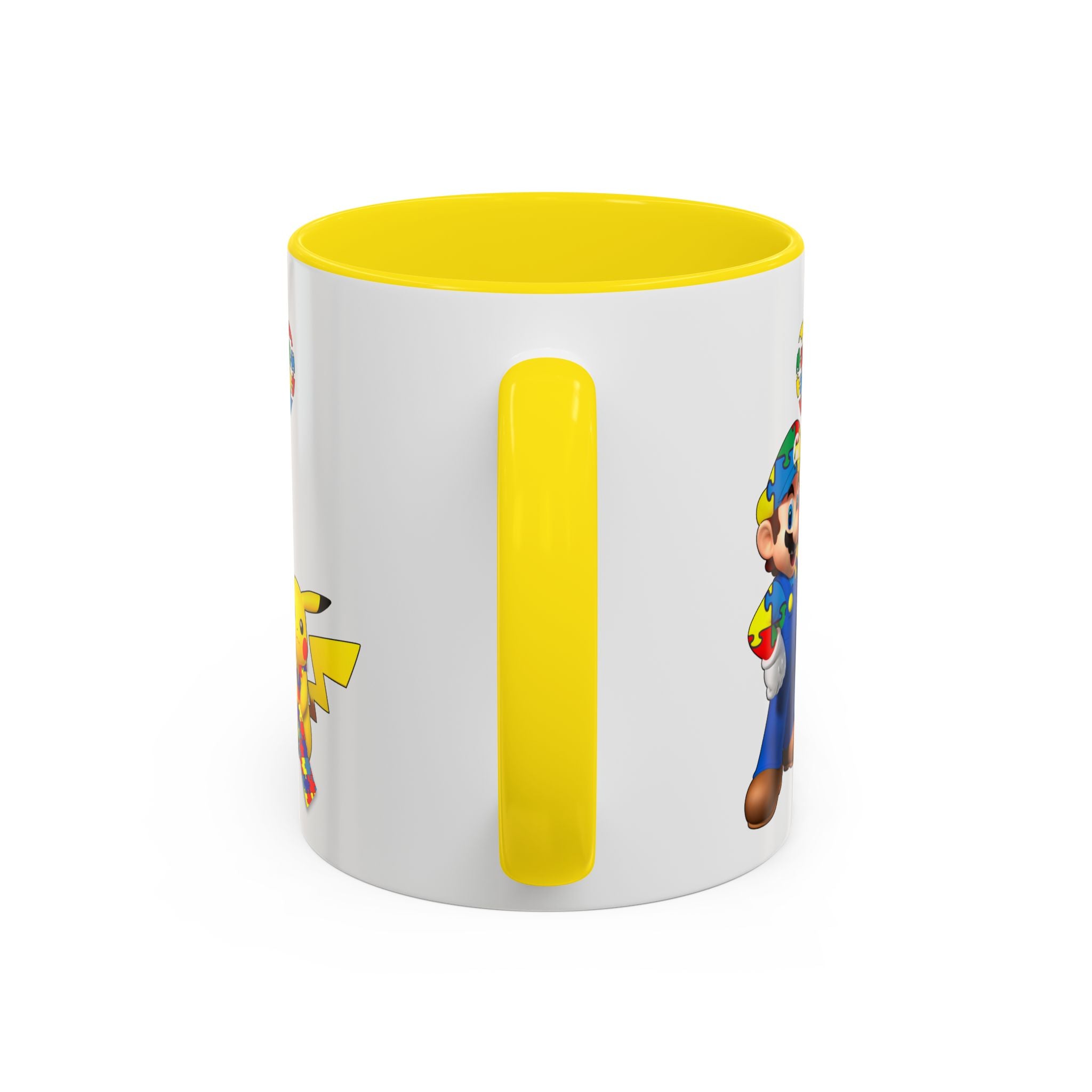Autism Awareness Coffee Mug — Puzzle Heart Mario & Pokeman Accent Mug (11/15oz)
