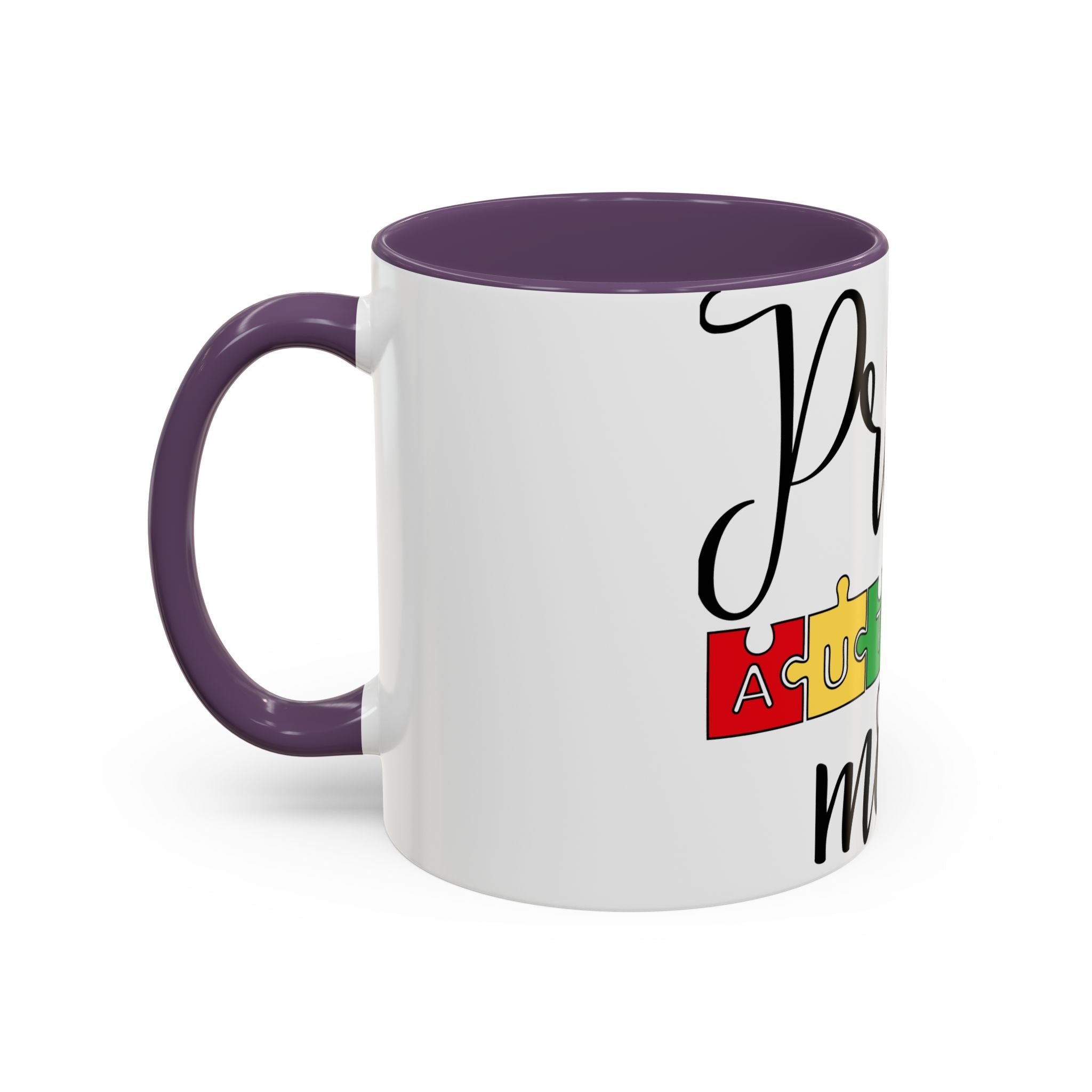 Proud Autism Mom Accent Coffee Mug – 11/15oz Puzzle Ribbon Design