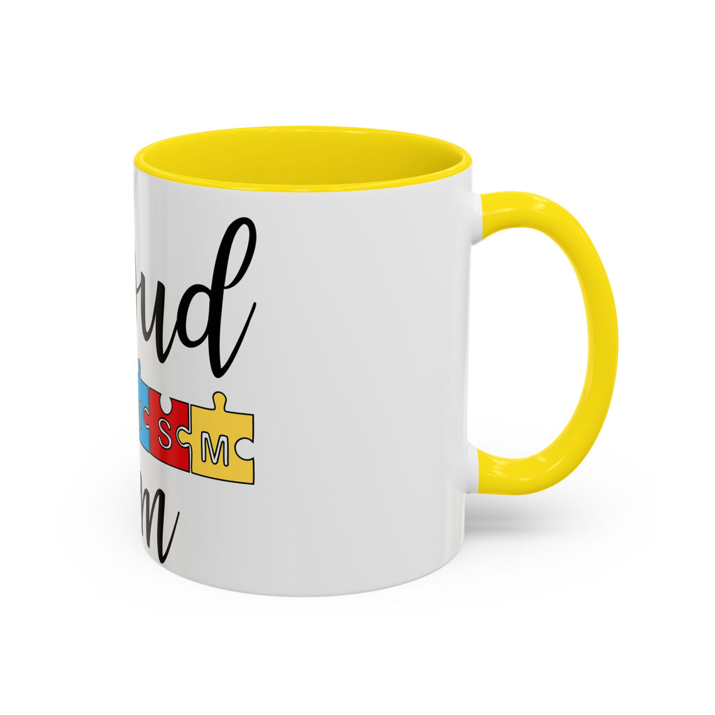 Proud Autism Mom Accent Coffee Mug – 11/15oz Puzzle Ribbon Design